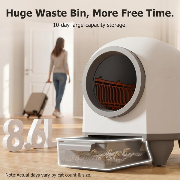 WARCAT Enclosed Self-Cleaning Litter Box – APP Control, 90L, Gray | 90L Large Capacity for Multi-Cat Homes. App-Controlled with Smart Sensors. Anti-Leakage & Safety Protection. Bags Included.3