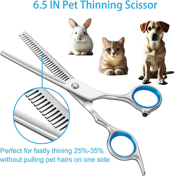 5 in 1 Upgraded Thicken Dog Grooming Scissors, Professional Dog Scissors for Grooming with Safety round Tips, Lengnoyp Stainless Steel Thinning Shears, Pet Cat Shears for Grooming Kit5