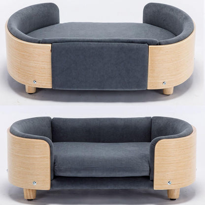 Elevated Dog Bed Pet Sofa with Solid Wood Legs and Bent Soft Backrest, Pet Cat Stool Bed with Velvet Cushion,For Small and Medium Size Dogs Kitten, Mid Size2