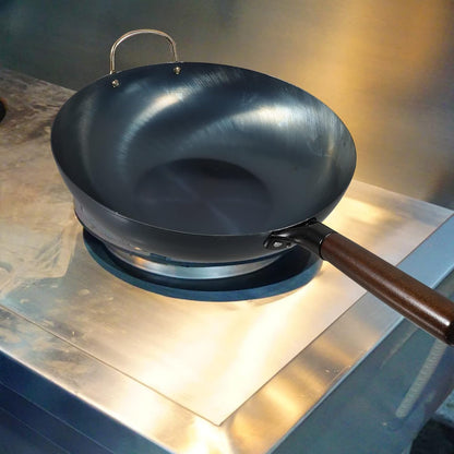 Carbon Steel Wok Iron Wok Frying Pan 32Cm Traditional Chinese Woks Cooking Pot Kitchen Frying Pan Wok Stir Fry Pan for Japanese Stir-Fry Grilling Frying Steaming Carbon Steel Pan2