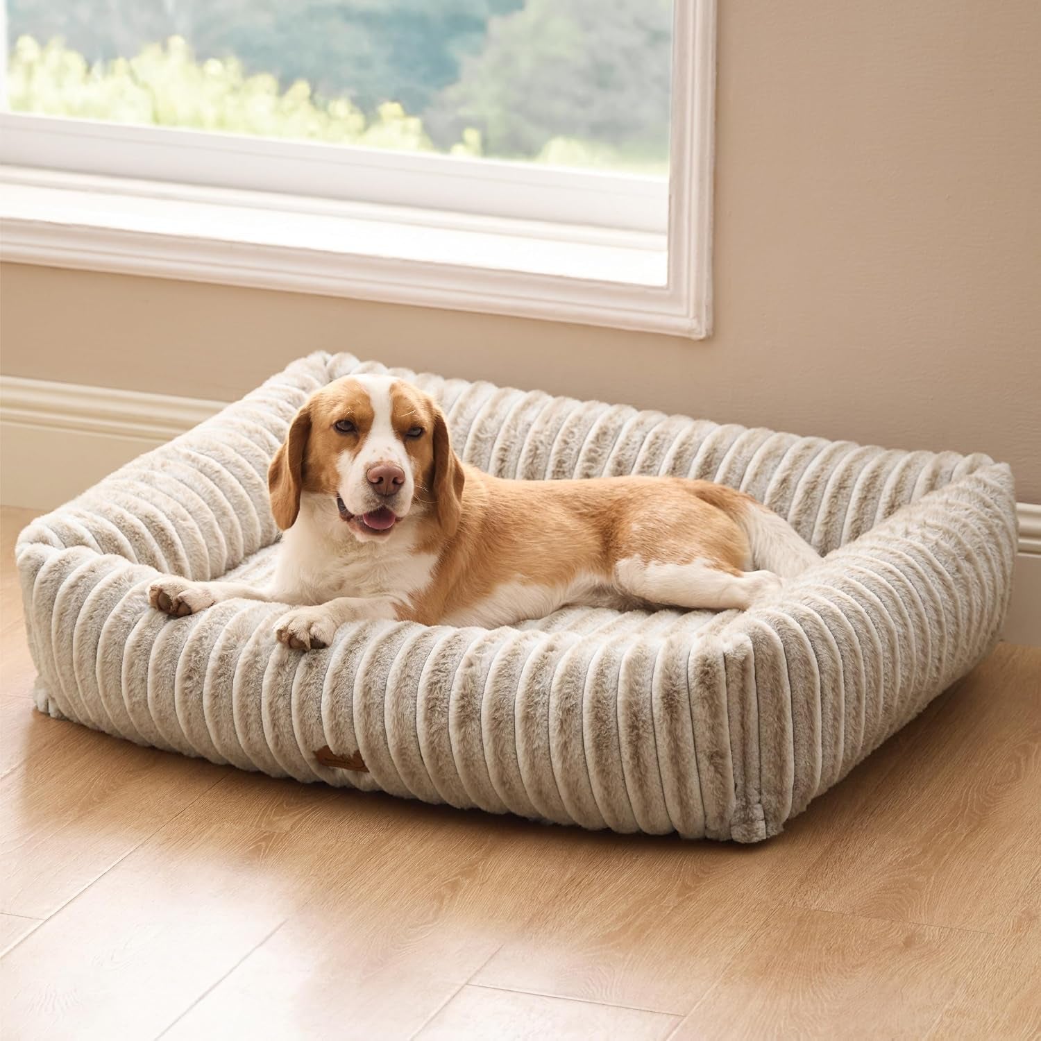 bedsure-comfyfleece™-cute-dog-bed-for-small-medium-dogs-washable-25in-cream-furry-puppy-beds-square-rectangle-orthopedic-corduroy-aesthetic-pet-beds-removable-zipper-cover-non-slip-bottom-up-to-15-lbs