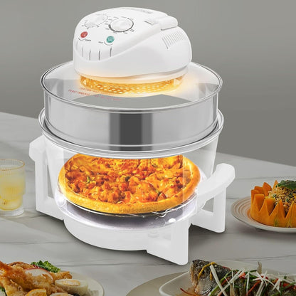 17L/17.96Qt Turbo Electric Glass Air Fryer W/ 2 Grill, Electric Turbo Convection Oven Roaste, 360° Viewable Airy Fryer with Expansion Ring, Multifunction Oilless Halogen Oven7