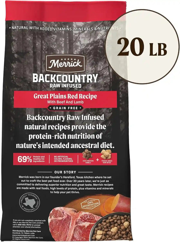 Merrick Backcountry Grain Free Dry Adult Dog Food Kibble with Freeze Dried Raw Pieces, Great Plains Red Recipe - 20.0 Lb. Bag10