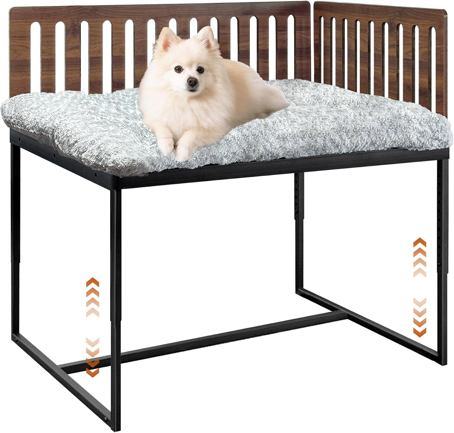 beside-dog-bed-2-panels-adjustable-height-dog-bunk-beds-25-5-x18-metal-dogs-bed-frame-with-cushion-medium