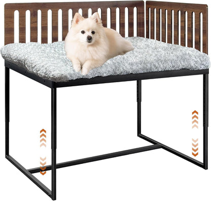 Beside Dog Bed,2 Panels Adjustable Height Dog Bunk Beds,25.5‘’X18‘’Metal Dogs Bed Frame with Cushion,Medium1
