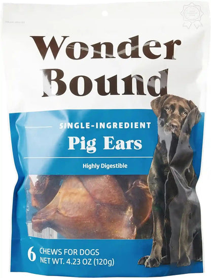 Amazon Brand – Wonder Bound Whole Pig Ears Dog Treats, Pork, 6 Ounce, 6 Count (Pack of 1)1