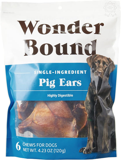 Amazon Brand – Wonder Bound Whole Pig Ears Dog Treats, Pork, 6 Ounce, 6 Count (Pack of 1)1