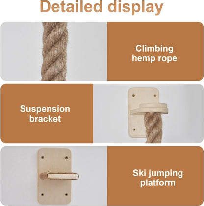 Cat Scratching Post Wall Mounted Climbing Rope Set – Double Platform, Sisal Rope, Space Saving, Easy Install, Multi-Level Cat Playground (Light Brown)3
