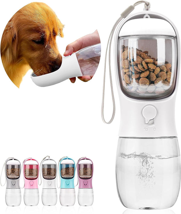 Dog Water Bottle with Food Container, Portable Leak Proof Pet Water Dispenser for Walking Hiking Travel, Puppy Essentials Accessories for Small Large Dogs, Dog Gifts (10Oz/15Oz/19Oz)13