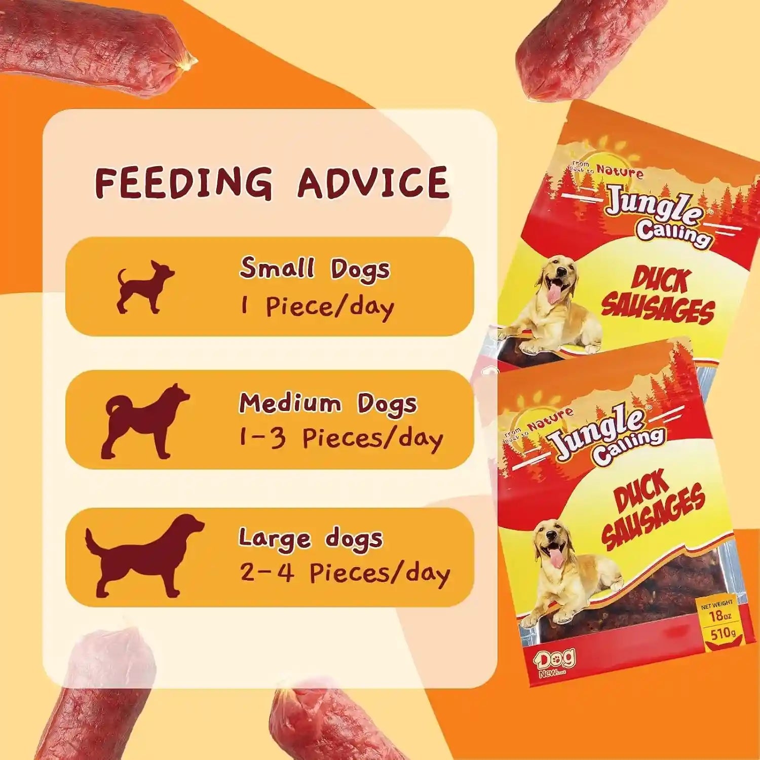 jungle-calling-66-count-soft-duck-sausage-treats-for-small-medium-dogs-slow-roasted-chewy-duck-jerky-low-fat-bite-sized-training-treats-soft-treats-for-senior-dogs-easy-to-chew-digest-18-oz