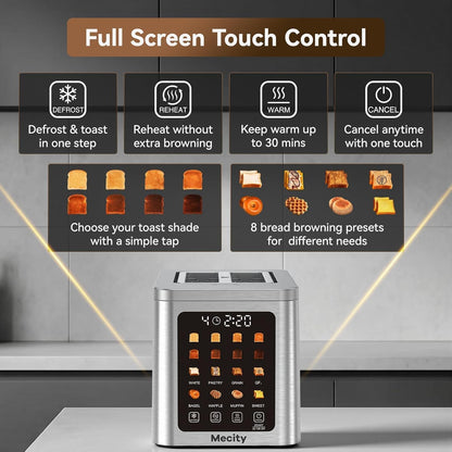 2 Slice Smart Touchscreen Toaster, Stainless Steel Wide Slot Toasters with Auto Lift & 30-Minute Warm, Memory Function, Defrost & Auto Shutoff, Digital Electric Bread Toaster for Bagels3