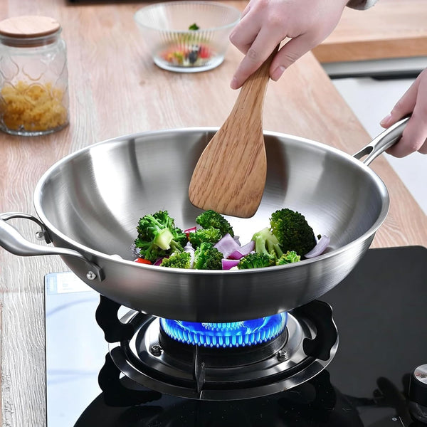 13-Inch Stainless Steel Wok with Glass Lid | Detachable Handle | Uncoated Tri-Ply Stir Fry Pan | Everyday Cooking Wok for Induction & Glass| Flat Bottom | SGS Certified Cookware | PFOA-FREE3