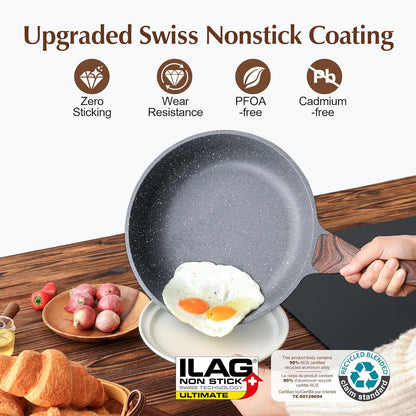 Nonstick Frying Pan Skillet, Swiss Granite Coating Omelette Pan, Healthy Stone Cookware Chef'S Pan, PFOA Free (9.5 Inch)2
