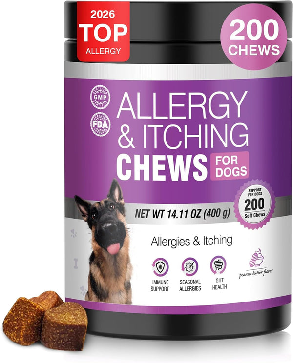 Dog Allergy Chews 200Ct - Dog Allergy and Itching Skin Relief anti Itch Aller Immune Bites for Dogs Licking Paws Treatment Relief Itchy Chew Probiotics Vitamins for Skin and Coat Allergies - Lamb | Probiotics & Vitamins Bites for Dogs Licking Paws.Anti-Itch Treatments to Soothe Allergies & Support Healthy Coat Health10