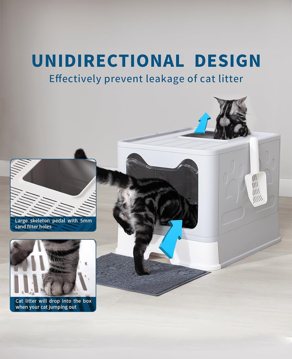 medario-cat-litter-box-with-litter-mat-and-scoop-large-covered-litter-box-with-lid-enclosed-kitty-box-front-entry-top-exit-odor-control-easy-to-clean-grey