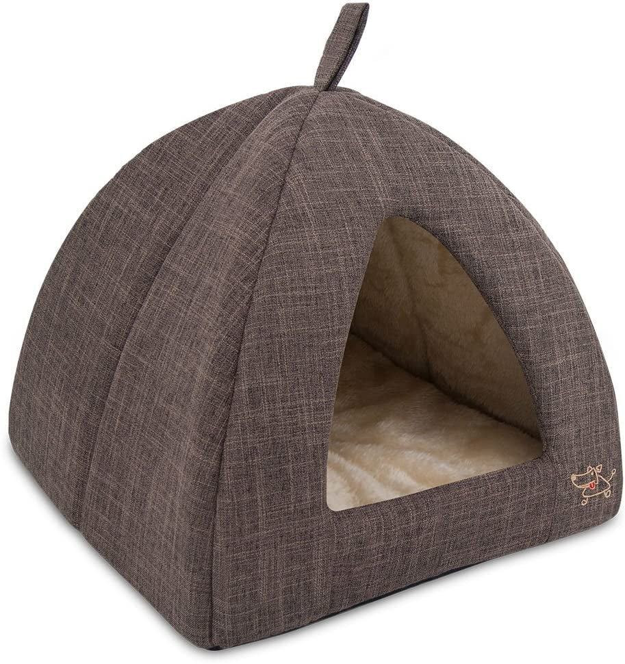 best-pet-supplies-cat-bed-for-indoor-cat-domed-tent-house-with-removable-pillow-covered-cat-cave-for-small-dog-puppies-and-all-breeds-of-cats-tan-19-x-19-x-h-19