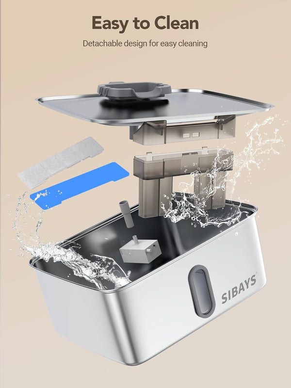 SIBAYS 4Gal/15L Dog Water Fountain for Large Dogs, Stainless Steel Large Pet Water Fountain, Ultra Quiet Automatic Dog Water Bowl Dispenser with Water Level Window and LED Light(Fs78, Silver-Grey)8