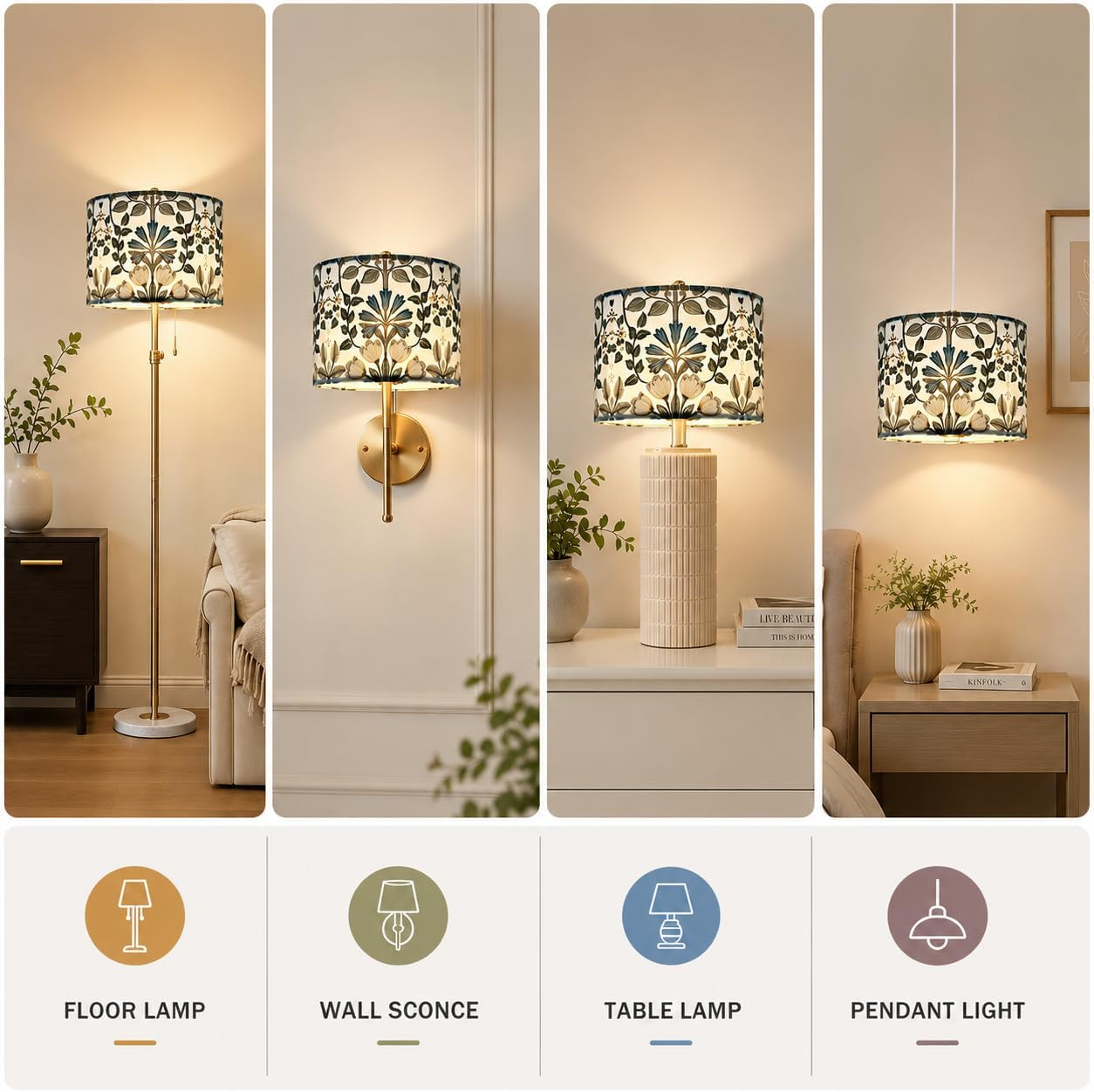 lamp-shades-set-of-2-blue-floral-drum-shades-13-x-13-x-10-inch-spider-fitter-assembly-required-durable-fabric-with-metal-frame-fits-table-and-floor-lamps
