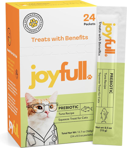 Joyfull Lickable Cat Treats with Prebiotics – Wild-Caught Tuna Squeeze Treats – Supports Digestive Health – 24 Tubes (0.5 Oz Each)1