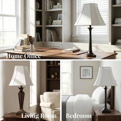 2-Pack White Square Cut Corner Lamp Shades, 6.5" Top × 13" Bottom × 10.8" Height, Spider Fitter – Medium Shade for Table Lamps, Foldable Bell Fabric Lampshade, Modern & Minimalist Home Decor.9