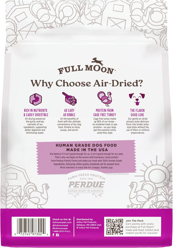 Full Moon® Pure Protein Air Dried Dog Food Homestead Turkey Recipe 1Lb | Human Grade, Protein-Rich, Jerky-Like Texture, Shelf-Stable, 90% Meat2