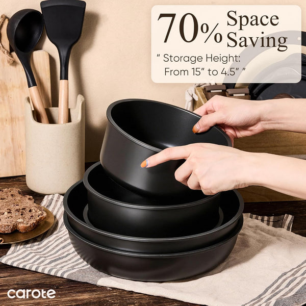 23Pcs Pots and Pans Set Non Stick, Cookware Set Detachable Handle | Grill Pan, Induction Compatible, Dishwasher & Oven Safe, Space Saving, Camping Cooking Set, Kitchen Set, Black4