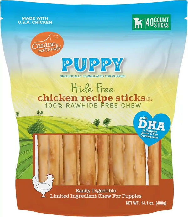 Canine Naturals Rawhide Free Puppy Chews, Chicken and Rice Recipe, 10 Count | 100% Rawhide Free, Made with USA Chicken, All-Natural, Easily Digestible, 5 in Sticks, Perfect for Teething Puppies10
