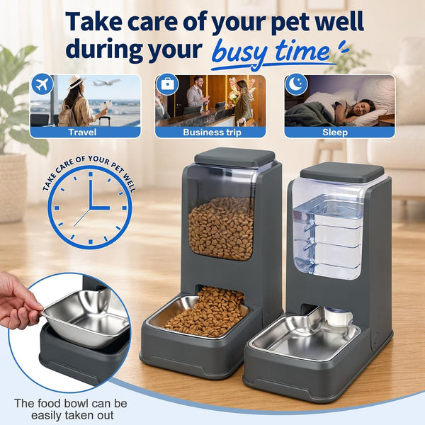 2 Pack Automatic Cat Feeder and Water Dispenser Set with Dog Stainless Steel Feed Bowl Pet Gravity Self Feeding and Waterer Large Capacity for Small Medium Large Dogs Puppy Kitten5