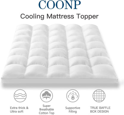 Queen Mattress Topper, Cotton Extra Thick Pillow Top Mattress Pad | 100% Cotton Top Bed Topper Protector, Cooling Mattress Cover for Back Pain, Soft Breathable for Hot Sleeper, White2