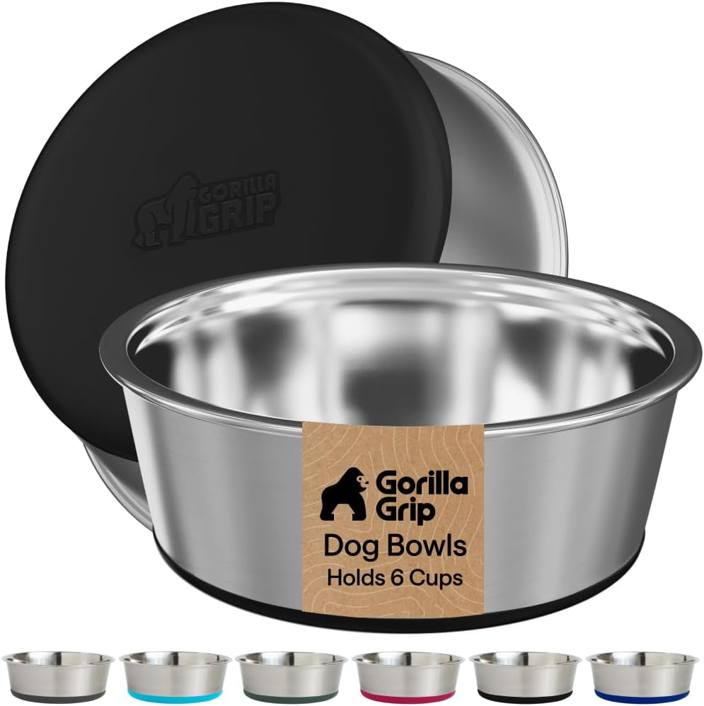 gorilla-grip-dog-bowls-food-grade-304-stainless-steel-holds-2-us-cups-each-16-fl-oz-food-and-water-bowl-for-feeding-dogs-and-cats-dishwasher-safe-rust-resistant-bpa-free-rubber-base-2-set-black