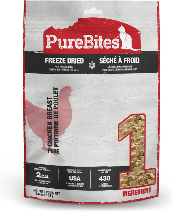 Purebites Chicken Breast Freeze Dried Cat Treats, 1 Ingredient, Made in USA, 2.3Oz10