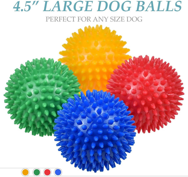 Dog Balls 4.5” Squeaky Dog Toys Spikey Ball for Aggressive Chewers Heavy Duty Teething Large Medium Durable Dogs Balls (4 Pack)2