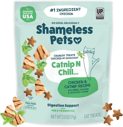 Shameless Pets Crunchy Cat Snacks & Treats – Healthy Cat Treats for Indoor Cats & Kittens with Catnip, Real Chicken & Digestive Support, Catnip N Chill (2.5 Oz)1