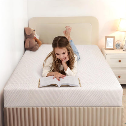 8 Inch Twin Mattress for Kids Green Tea Memory Foam Medium Firm | Bed in a Box, Green Tea Gel for Cool Sleep, Pressure Relief, Single Mattress for Daybed/Bunk/Individual, Certipur-Us, 75"X38"1