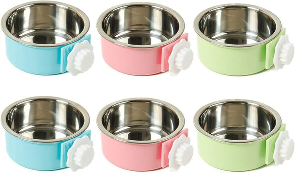 Kathson Crate Dog Bowl, Removable Stainless Steel Hanging Pet Kennel Cage Bowl Food & Water Feeder Coop Cup for Puppy, Cat, Rabbit, Guinea Pigs Ferret Bird (2 PCS, Size: M, Blue and Green)18