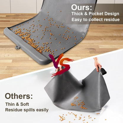 Dog Food Mat 36"X24" - Silicone Dog Mat for Food and Water Large Pet Feeding Mats with Residue Collection Pocket - Waterproof Dog Cat Bowl Mat with High Edges to Prevent Water Food Spills (Gray)5