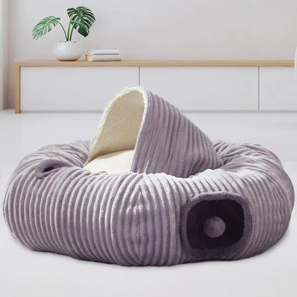 WINDRACING Cat Tunnel Bed for Indoor Cats - Cute Cat Donut Tunnel with Washable Circle Cushion, round Pet Play Toy for Kitten/Puppy/Rabbit, Grey7