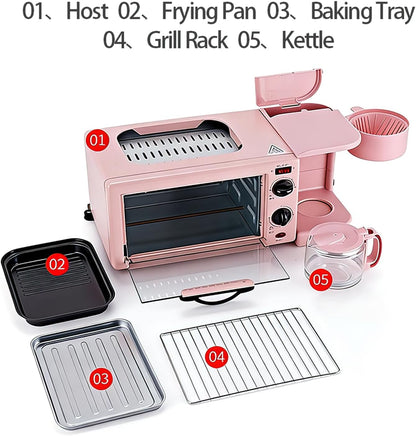 3-In-1 Multifunctional Home Breakfast Machine, Mini Oven, Coffee Maker (Pink)3