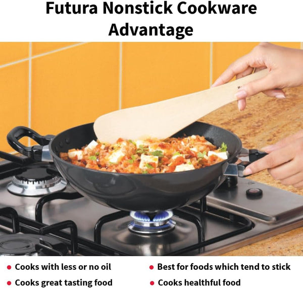 Futura Nonstick Kadhai 2.5 L, 26 Cm, 3.25 Mm with SS Lid (Black)4