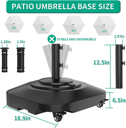 Umbrella Base with Wheels, Umbrella Stand Heavy Duty 100Lb Windproof | Fillable Umbrella Base Mobile Square Umbrella Stand Outdoor Base for Patio, Deck, Poolside, Lawn, Fits Most Sized Umbrellas3