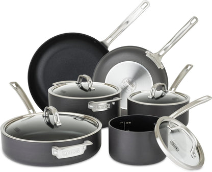 Viking Pots and Pans Set Non Stick, 10 Piece Hard Anodized Kitchen Cookware with Glass Lids, Black1