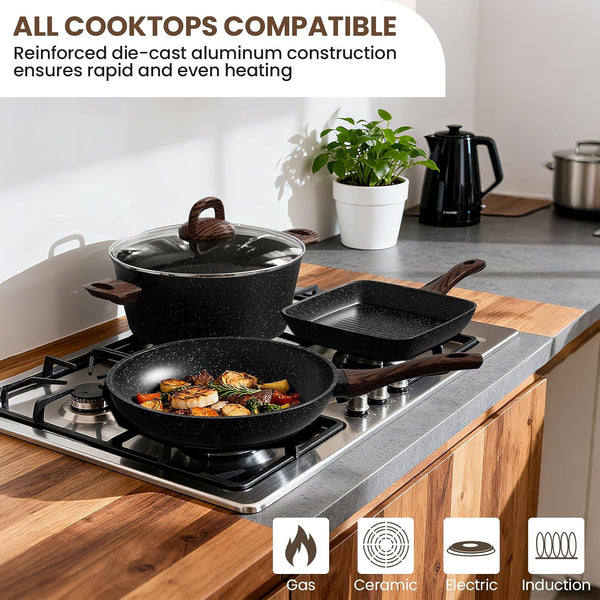 Pots and Pans Set Non Stick, 31 Piece Kitchen Induction Cookware & Bakeware Set, Nonstick Kitchen Cooking Pans Set with Frying Pans Set Grill Pan Saucepan Baking Sheet & Utensils, PFOA Free8