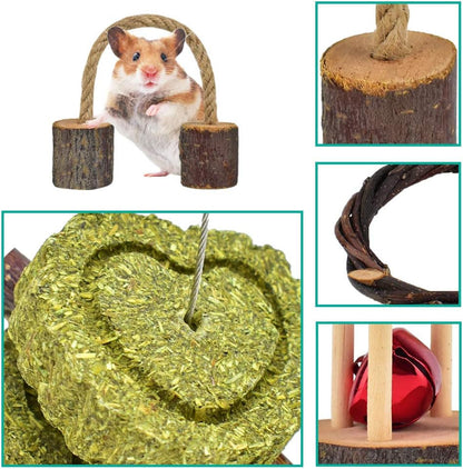 ERKOON New 12 Pack Hamster Chew Toys Gerbil Rat Guinea Pig Chinchilla Chew Toys Accessories, Natural Wooden Dumbbells Exercise Bell Roller Teeth Care Molar Toy for Rabbits Bird Rabbits Hamster Gerbil5
