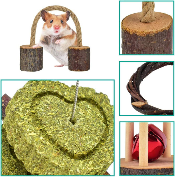 ERKOON New 12 Pack Hamster Chew Toys Gerbil Rat Guinea Pig Chinchilla Chew Toys Accessories, Natural Wooden Dumbbells Exercise Bell Roller Teeth Care Molar Toy for Rabbits Bird Rabbits Hamster Gerbil5