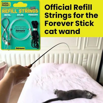 Cat Toy String Replacement 3-Pack - Chew Proof Metal Wire, Cat Wand String Replacement Variety Pack, Official Cat Toy Refill Strings for Forever Stick Cat Toy Wand, Transparent Fishing Line Nylon Cord6