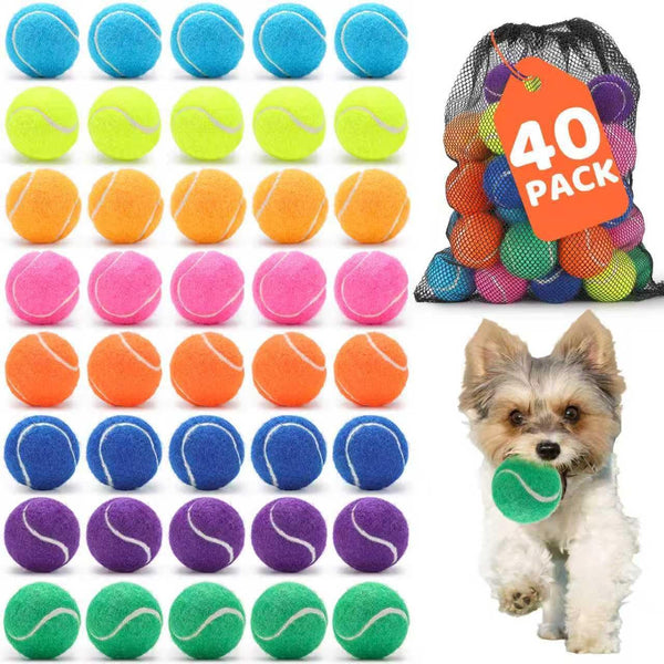 40 Pack 2 Inch Dog Tennis Balls, Small Tennis Balls for Dogs, Dog Safe Non-Abrasive Felt, Bulk Puppy Tennis Ball Set for Small Dogs,With Mesh Bag for Easy Transport(Multicolor1