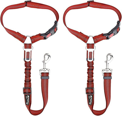 Slowton Dog Seat Belt for Car, 2 Pack Dog Car Harness Seatbelt Adjustable with Elastic Bungee Buffer, 2 in 1 Pet Car Leash Headrest Restraint Dog Reflective Safety Tether (Black, Headrest+Clip)20