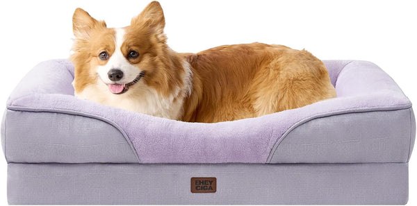 EHEYCIGA Orthopedic XL Dog Bed for Large Sized Dog, 42X30 Inch Extra Large Memory Foam Dog Couch Bed with Sides, Waterproof Liner & Washable Removable Cover, Bolster Pet Sofa, Grey46