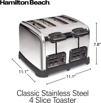 Retro 4 Slice Toaster with Sure-Toast Technology, Wide Slots | Browning Control with 9 Shades | Auto Shutoff | Bagel, Defrost, Cancel | Toast Boost | Polished Stainless Steel | 24782G8