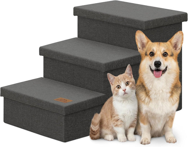 Zerbuger Wider Dog Ramp for High Bed with Storage 18" H, Foldable Dog Stairs for Small Medium Large Older Senior Animal, Sturdy Dog Step for Climbing Bed or Couch, Arthritis-Friendly (Gray, No Condo)15
